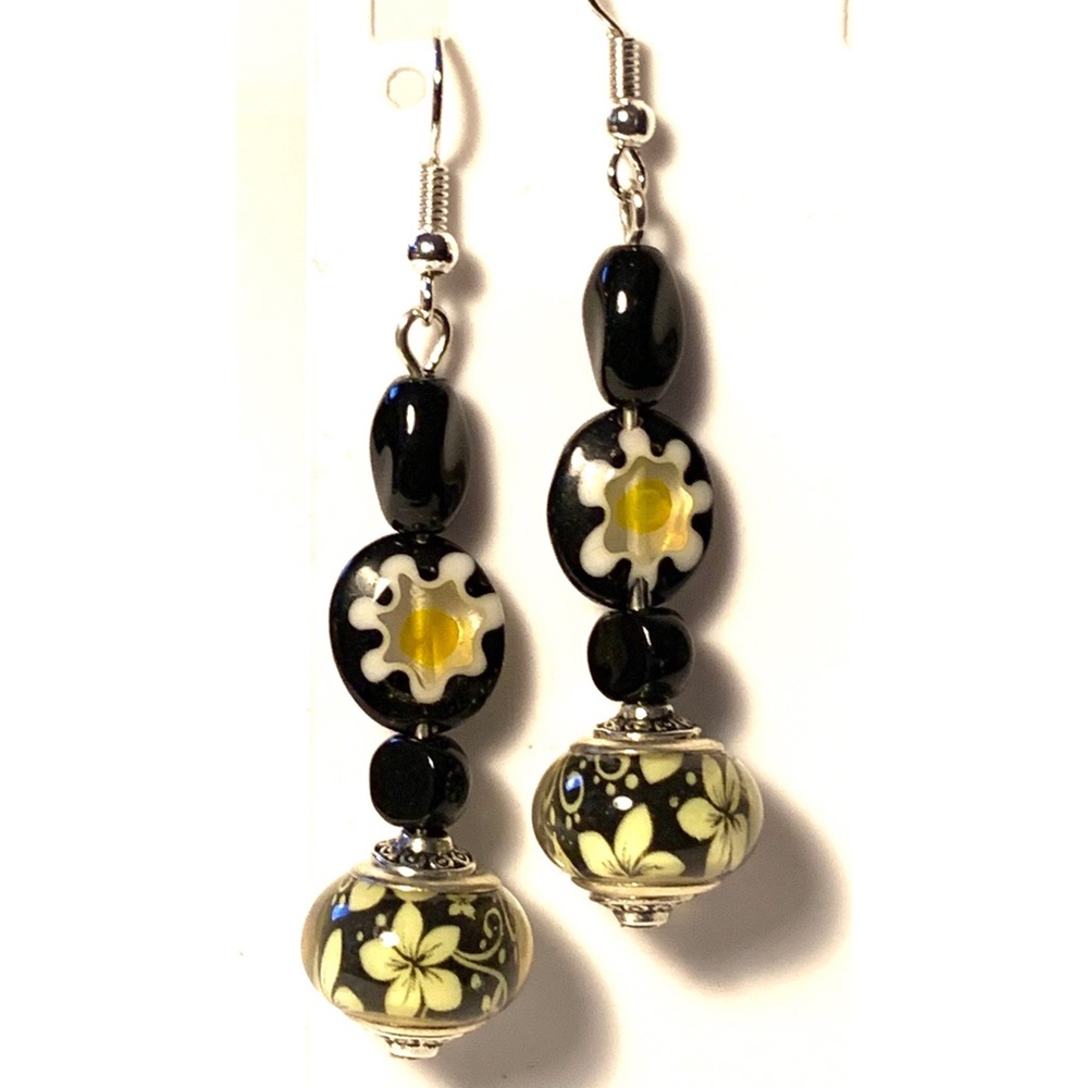 Black and Yellow Flower Earrings